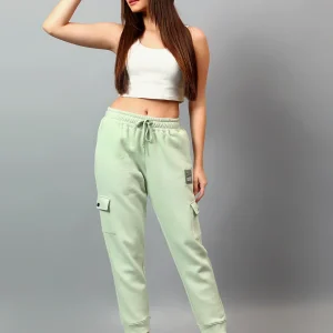 Women's Green Solid Ankle Length Regular Fit Cargo