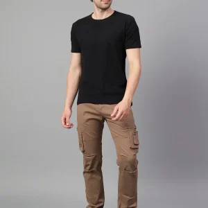 Men's Brown Solid Full Length Cargo