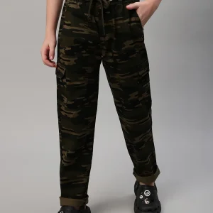 Boy's Olive Green Printed Cargo