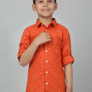 Boy's Orange Printed Full Sleeves Shirt
