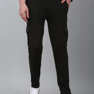 Men's Olive Green Solid Full Length Cargo