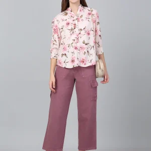 Women's Purple Solid Denim Wide Leg Cargo