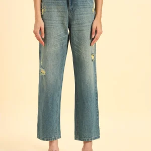 Women's Blue Solid Regular Fit Casual Jeans