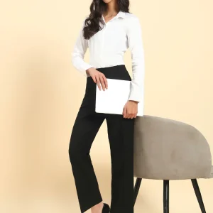 Women's Black Solid Regular Fit Formal Trouser