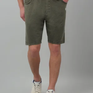 Olive Green Solid Above Knee Bermuda For Men