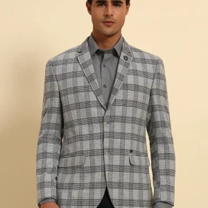 Blazer for Men | Premium Formal Blazer Slim Fit Notched Collar Terry Rayon Fabric Checkered Pattern