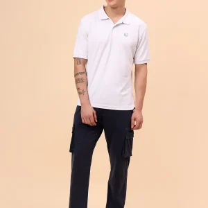 Men's Blue Solid Regular Fit Casual Cargo