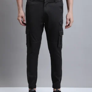 Men Olive Solid Casual Cargo