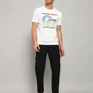 Men's Solid Black Regular Fit Casual Cargo