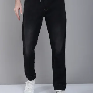 Black Solid Cotton Blend Mid Rise Full Length Regular Fit Casual Jogger For Men