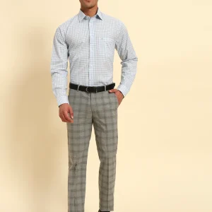 Men Gery Checkered Regular Fit Formal Trouser