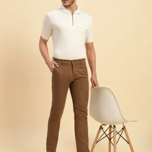 Casual Trouser for Men | Breathable & Soft with Color Fastness Regular Fit Cotton Blend Fabric Self Design Pattern Button Closure