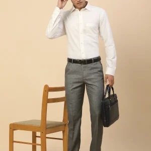 Formal Trouser for Men | Breathable & Soft with Color Fastness Regular Fit Polycotton Fabric Self Design Pattern Hook & Bar Closure